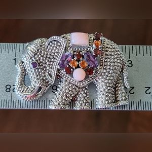 Nicky Butler 925 Sterling Silver Elephant Pink Opal Brooch Pin Pendant Amethyst